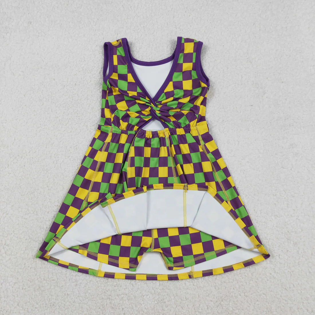12.13 GSD2946 Baby Girls Mardigras Checked Yoga Active Shorts Knee Length Dress