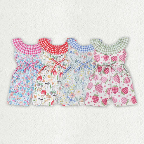 3.30 Sibling Baby Girls Ruffle Neck Summer Pockets Shorts Jumpsuits