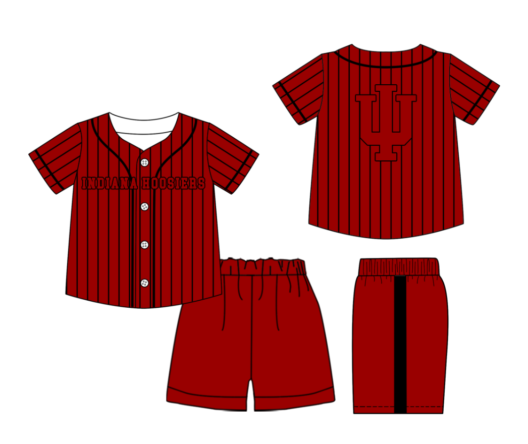 Custom Milk Silk Order MOQ:3 or 5 pcs Each Design Team State Kids Summer Brick Red Short Sleeve Shorts Sets-26.1.21