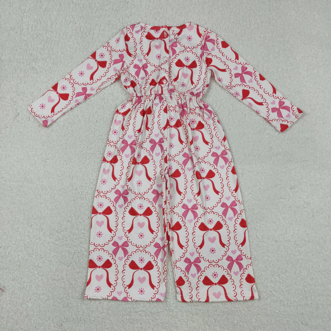 12.8 LR2713 Baby Girls Hearts Bows Checked Pants Valentine Jumpsuit