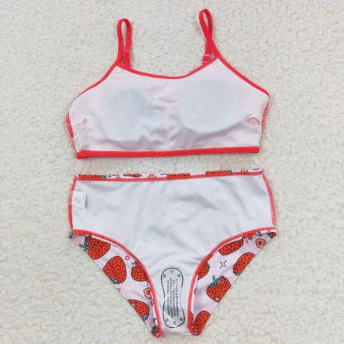 S0142 Strawberry red fringe swimsuit set