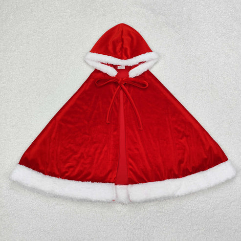 GLD0726 Baby Girls Christmas Red Velvet Hooded Tops Cloak