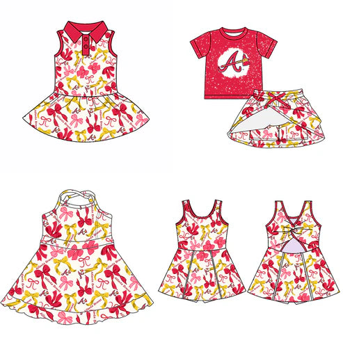 6.10 Custom Moq 3 each item Sibling Baby Girls Braves Team Dresses Clothes Sets