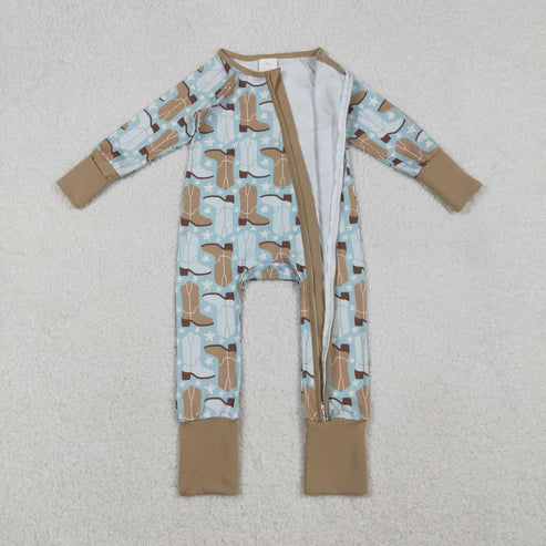 10.30 LR2734 Baby Boys Boots Stars Footie Romper