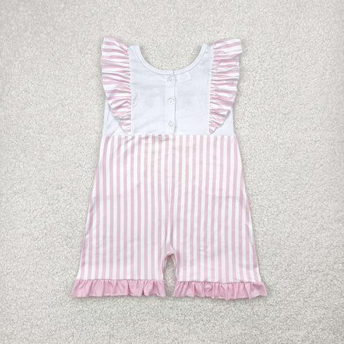 5.17 SR3025 Baby Girls Flutter Sleeves Pink Bows Pockets Jumpsuit