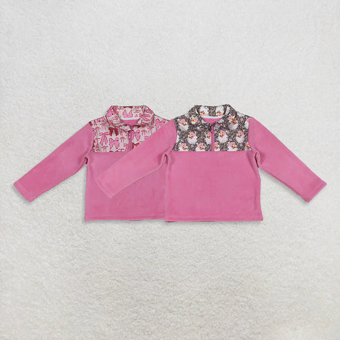 11.1 Sibling Baby Girls Pink Bows Plaid Leopard Santa Quatrefoil Zipper Pullover Sherpa Tops