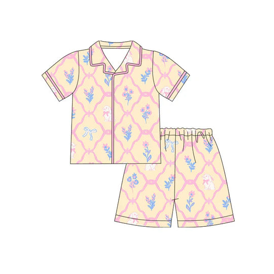 12.29 MOQ：5pcs GSSO3089 pre-order toddler girl clothes rabbit print girl easter summer set