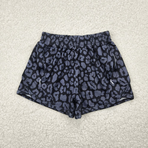 5.9 SS0467 Baby Girls Black Leopard Yoga Shorts Bottoms