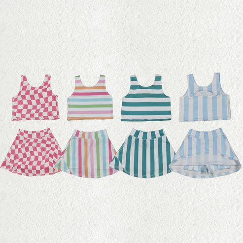 6.13 Sibling Baby Girls Sleeveless Stripe Plaid Athletic Skorts Dresses Sets