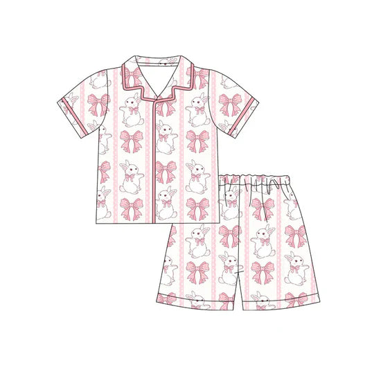 12.29 MOQ：5pcs GSSO3091 pre-order toddler girl clothes rabbit print girl easter summer set-