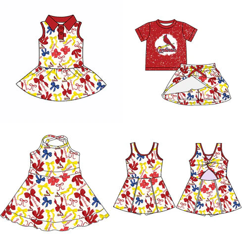 6.10 Custom Moq 3 each item Sibling Baby Girls Cardinals Team Dresses Clothes Sets