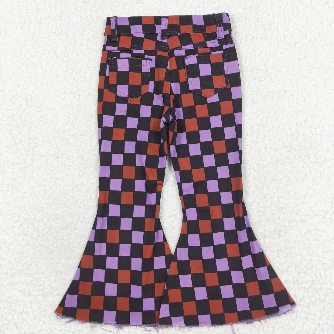 L-3.7 P0471 Baby Girls Halloween Checkered Bell Flare Denim Pants