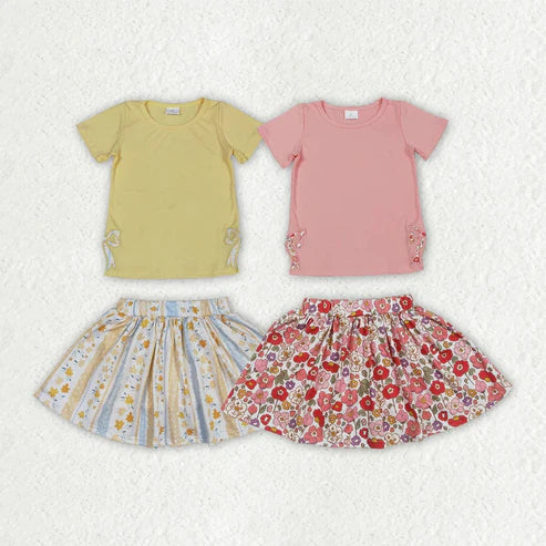 4.19 Sibling Embroidery Baby Girls Bow Top Flowers Skort Skirts Outfits