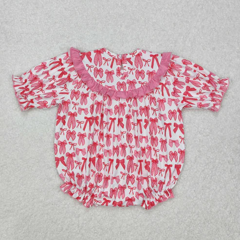 10.8 RTS NO MOQ ETA 5/7days arrived SR2620 Pink and white short-sleeved bodysuit with embroidered mama's bestie bow pattern