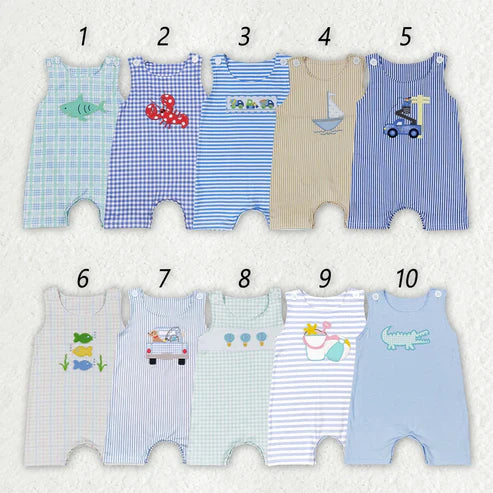 3.29 Sibling Embroidery Baby Infant Boys Toddler Sleeveless Rompers