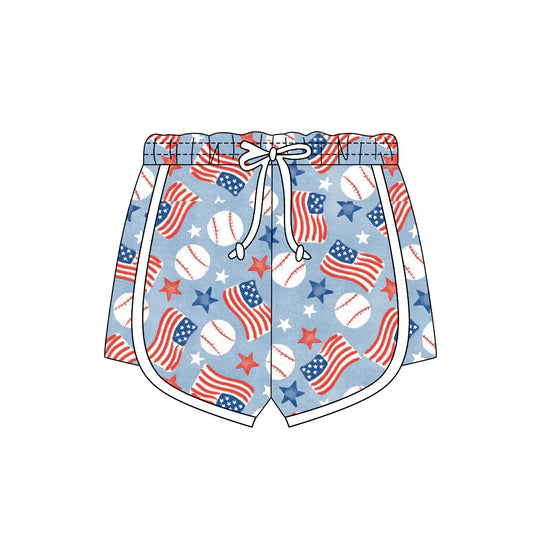 12.26 MOQ：5pcs SS0778 pre-order baby girl clothes baseball print girl 4th of July summer shorts