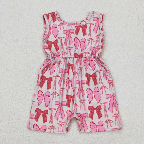 3.30 SR2670 Baby Girls Pink Bows Sleeveless Pockets Jumpsuit