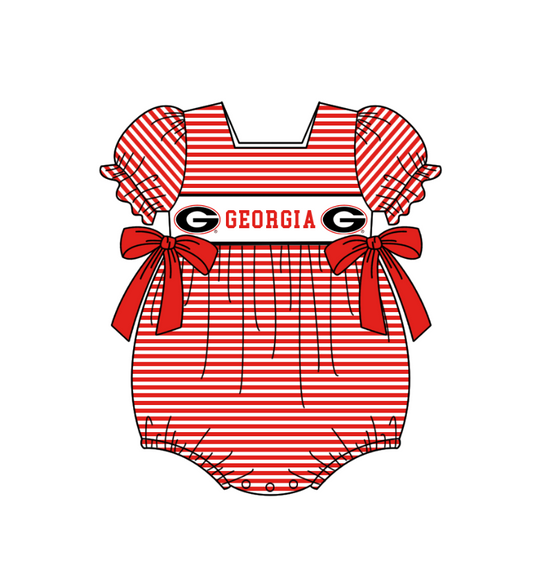 1.30 Custom Order Moq 3 Baby Infant Girl Georgia Team Bows Ruffle Rompers