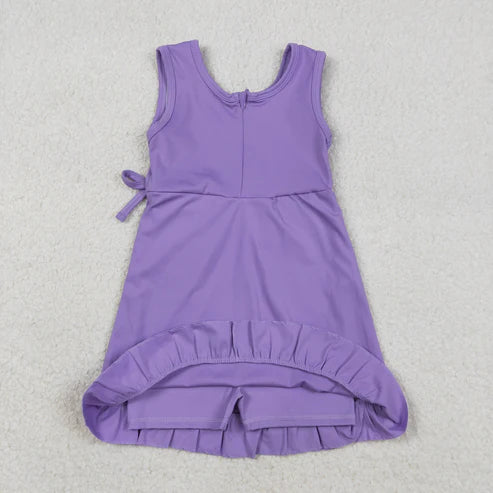 12.27 RTS NO MOQ（In Stock) GSD3036 Solid Purple Bow-Trimmed Sleeveless Yoga Dress