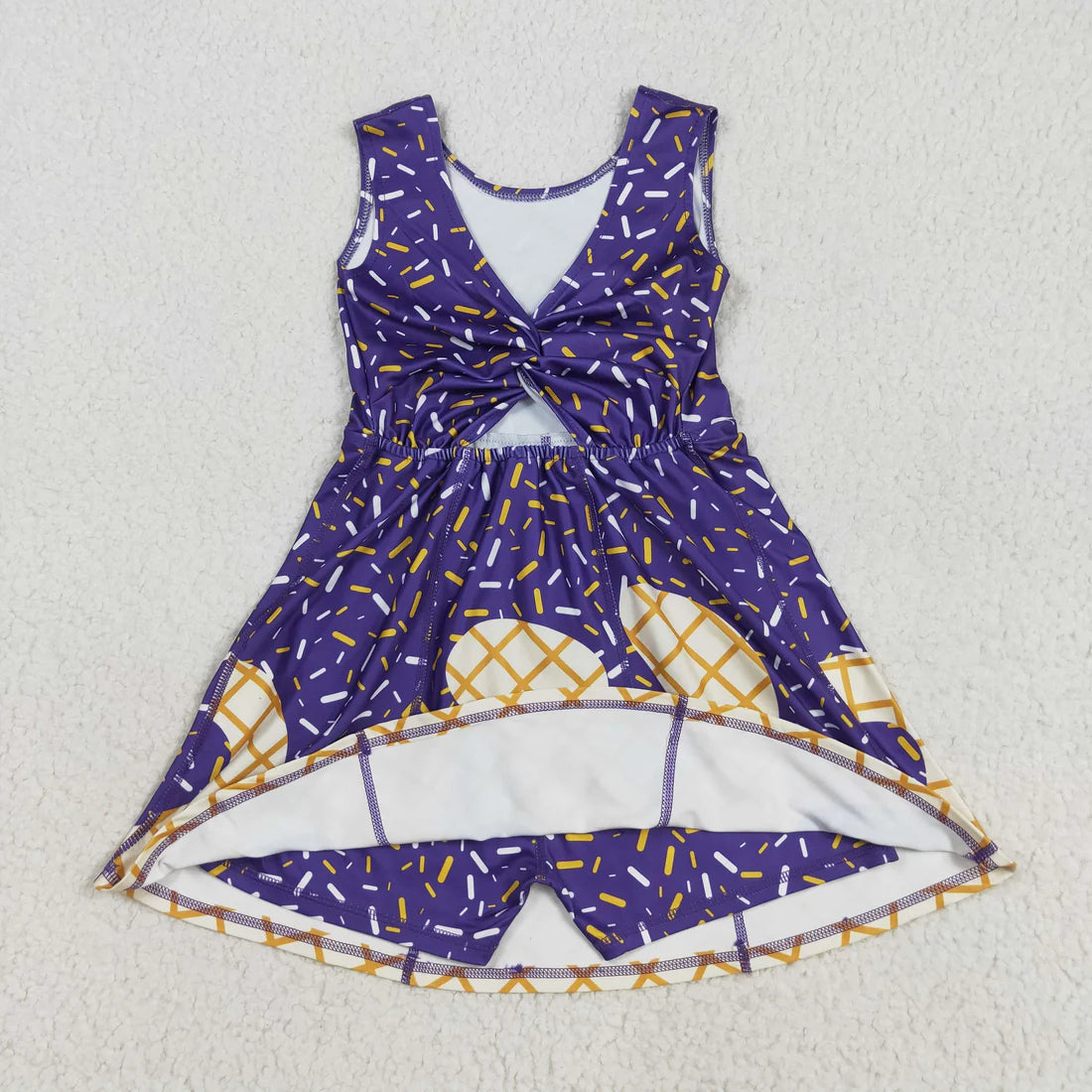 8.12 GSD2752 Baby Girls Purple Drip Sleeveless Shorts Team Yoga Active Knee Length Dress