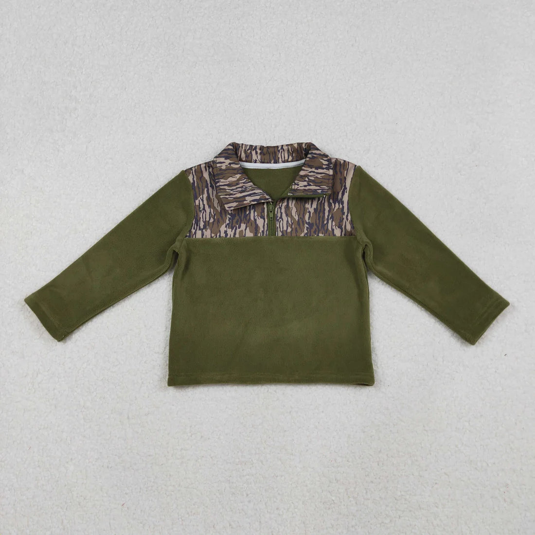 10.16 BT1317 Baby Boys Western Olive Bottomland Camo Half Zipper Pullover Top
