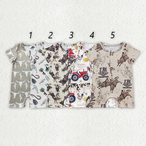 4.19 Sibling Baby Boys Western Buttons Summer Rompers