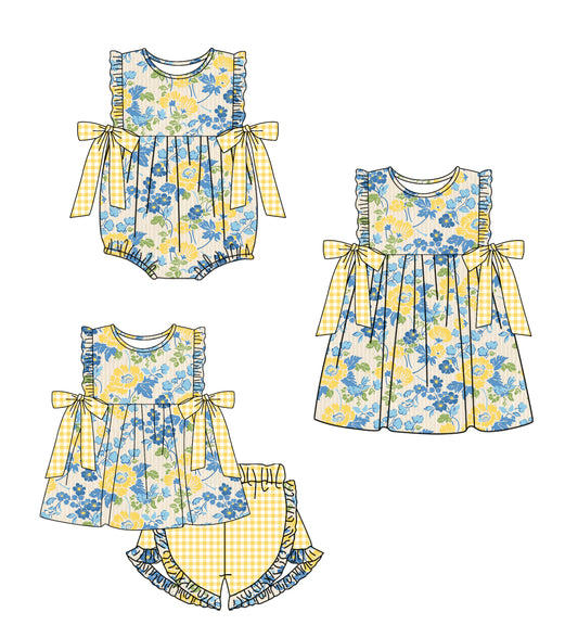 26.1.21 Custom (Moq 3 or 5) Sibling Baby Girl floral Short Sleeve Shorts Sets Girls Dress Romper