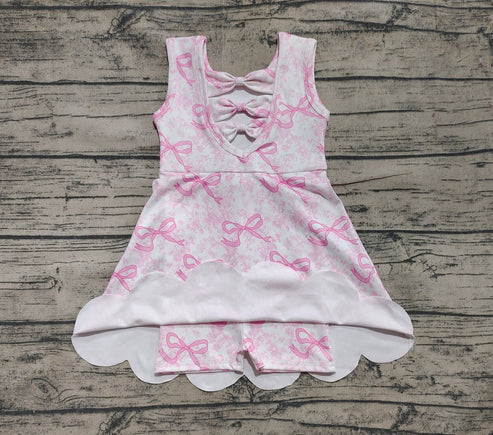 5.10 GSD2572 Baby Girls Pink Bows Floral Activity Wear Yoga Short Skort Knee Length Dresses Preorder