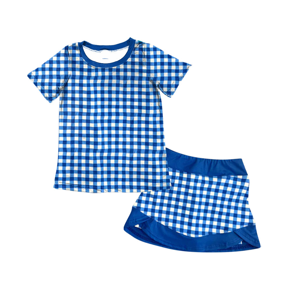 26.1.16 Custom MOQ:3 or 5 pcs each design milk silk Sibling baby girl clothes blue short sleeve shorts sets