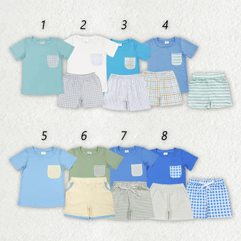 4.19  Sibling Baby Boys Cotton Pocket Top Shorts Outfits Sets
