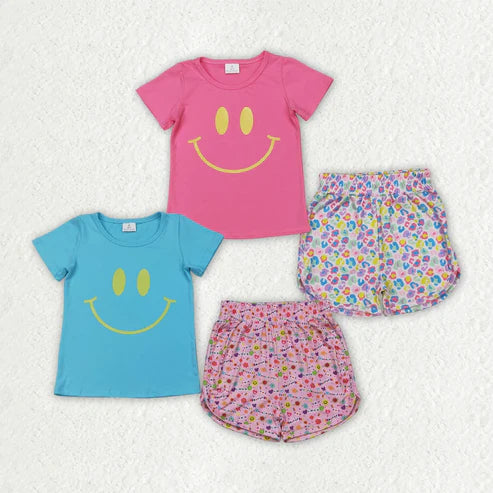 4.14 Sibling Vinyl Baby Girls Short Sleeves Smile Top Floral Shorts Sets