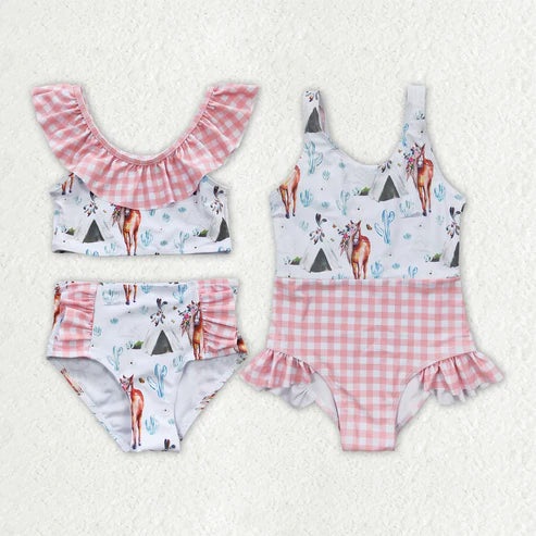 4.2 Sibling Baby Girls Western Horse Country Life Swimsuits
