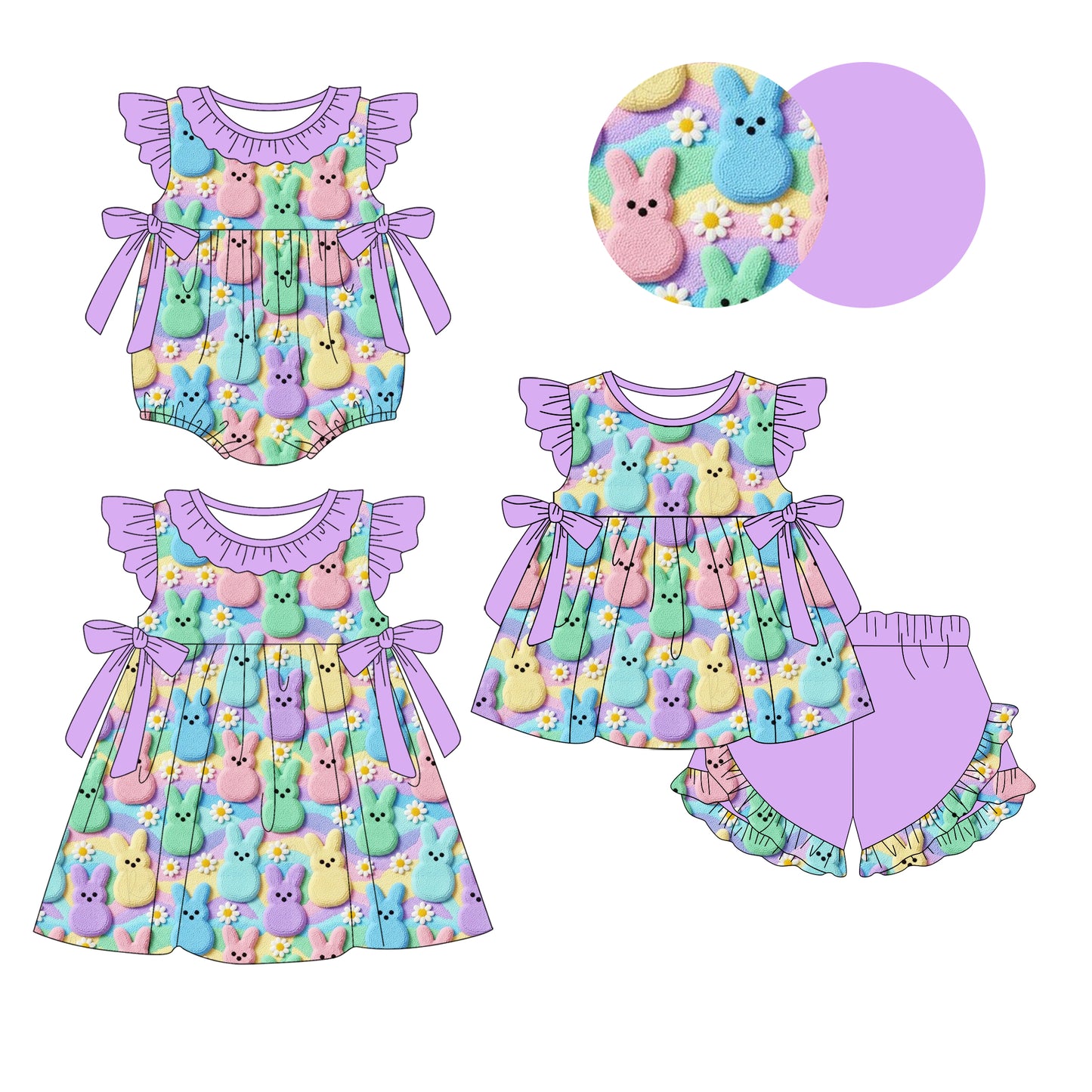 26.1.19 Custom (Moq 3 or 5) Sibling Baby Girl Bunny Short Sleeve Shorts Sets Girls Dress Romper