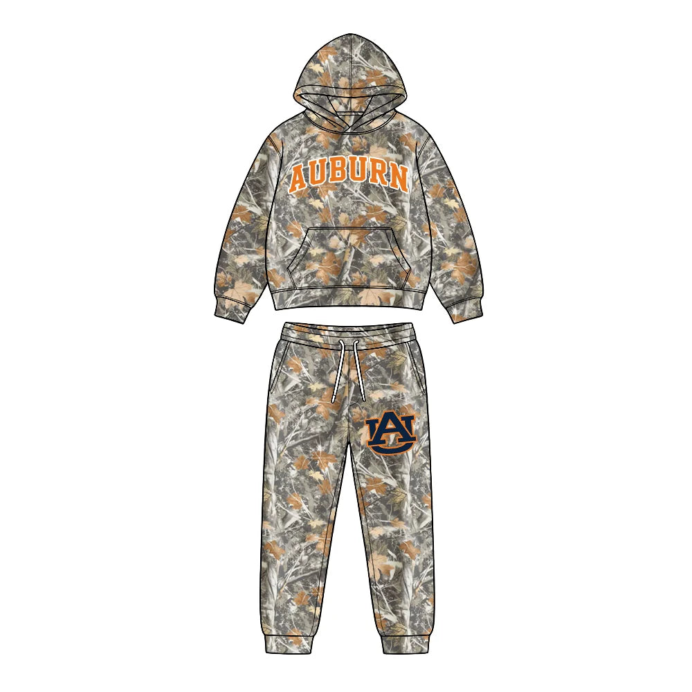 Custom Order Baby Boys Leaves Camo Auburn Pocket Hoodie Pockets Pant Team Clothes Sets