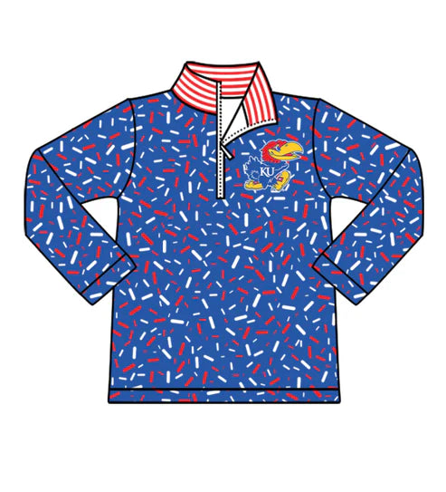 10.17 Custom Moq 8 Baby Boys Blue Sprinkles Zipper KU Team Pullovers Top
