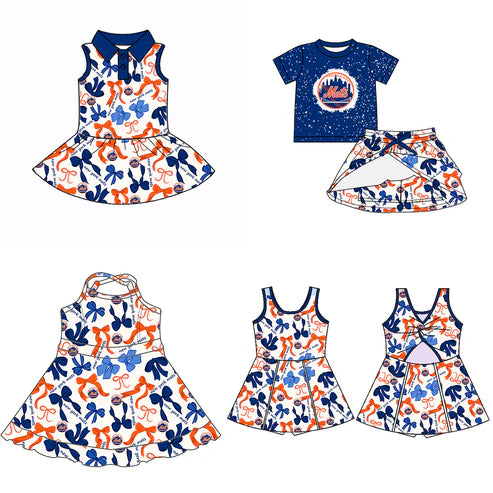 6.10 Custom Moq 3 each item Sibling Baby Girls Mets Team Dresses Clothes Sets