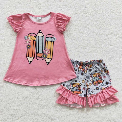 3.10 Sibling Baby Girls Back To School Top Shorts Clothes Sets