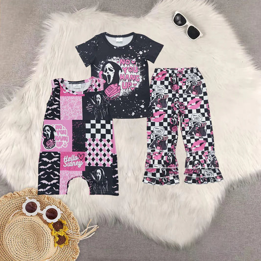 6.13 Sibling Baby Girls Halloween Call Shirt Ruffle Pants Clothes Sets Romper