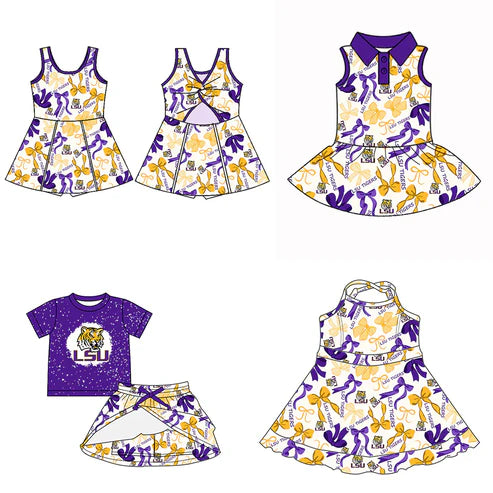 6.10 Custom Moq 3 each item Sibling Baby Girls LSU Team Dresses Clothes Sets