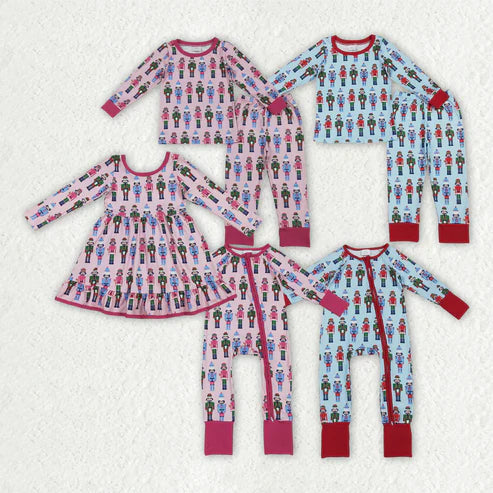 11.1  Sibling Baby Boys Girls Soldiers Checked Christmas Ruffle Knee Length Dress Pajamas Sets Footie Rompers