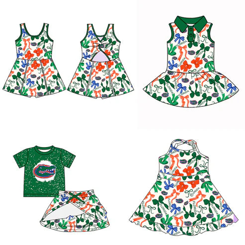 6.10 Custom Moq 3 each item Sibling Baby Girls Crocodile Team Dresses Clothes Sets