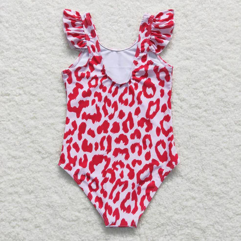 S0155 leopard print red and white one-piece swimsuit