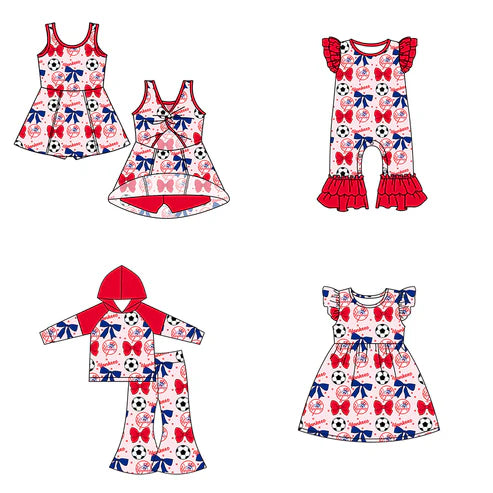6.25 Custom Moq 3 each item Sibling Baby Girls Boston Red Team Romper Dress Clothes Sets