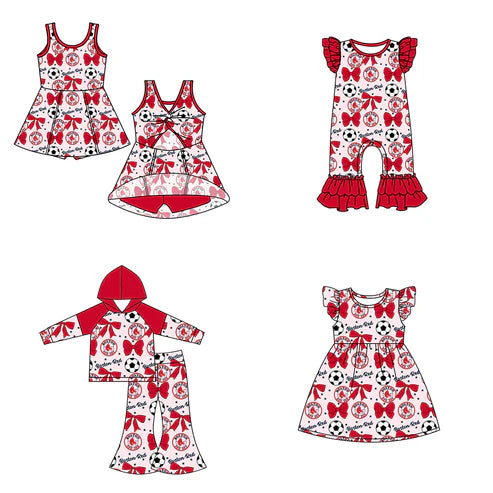 6.25 Custom Moq 3 each item Sibling Baby Girls Boston Red Team Romper Dress Clothes Sets