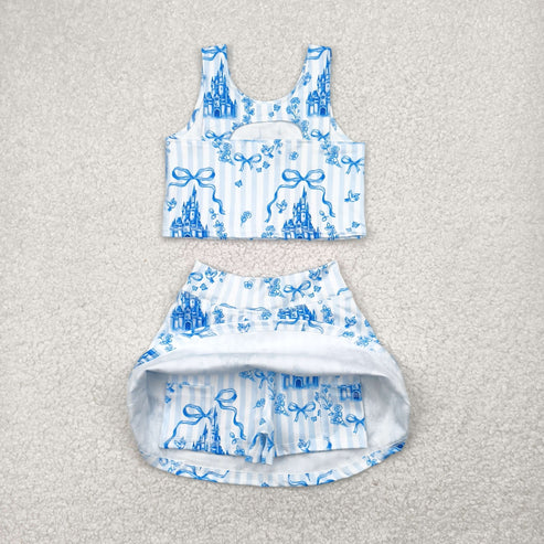 4.29 GSD2198 Baby Girls Blue Castles Athletic Active Wear Top Shorts Skirts Outfit