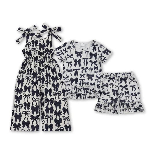 RTS girl summer clothes black bow girl summer matching clothing