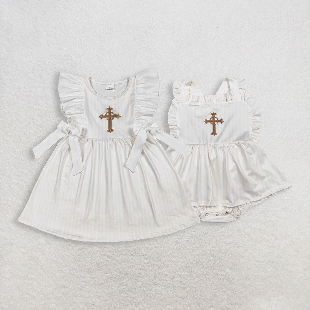 Sibling Baby girl clothes Embroidery easter short sleeve dress and Rompers