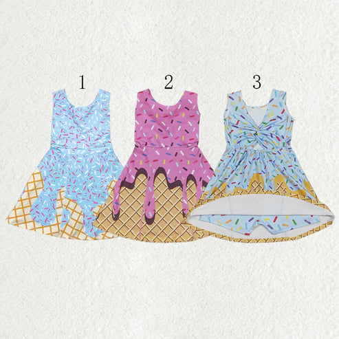 6.2 Sibling Baby Girls Ice-cream Drip Yoga Skort Knee Length Dresses