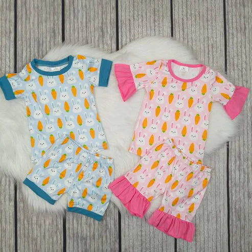 3.21 Baby Girls Boys Easter Carrot Rabbits Shirt Top Shorts Pajamas Sibling Clothing Sets