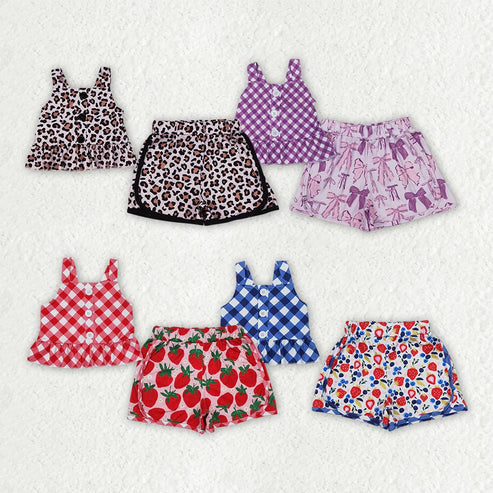 4.19  Sibling Baby Girls Summer Straps Top Shorts Clothes Sets